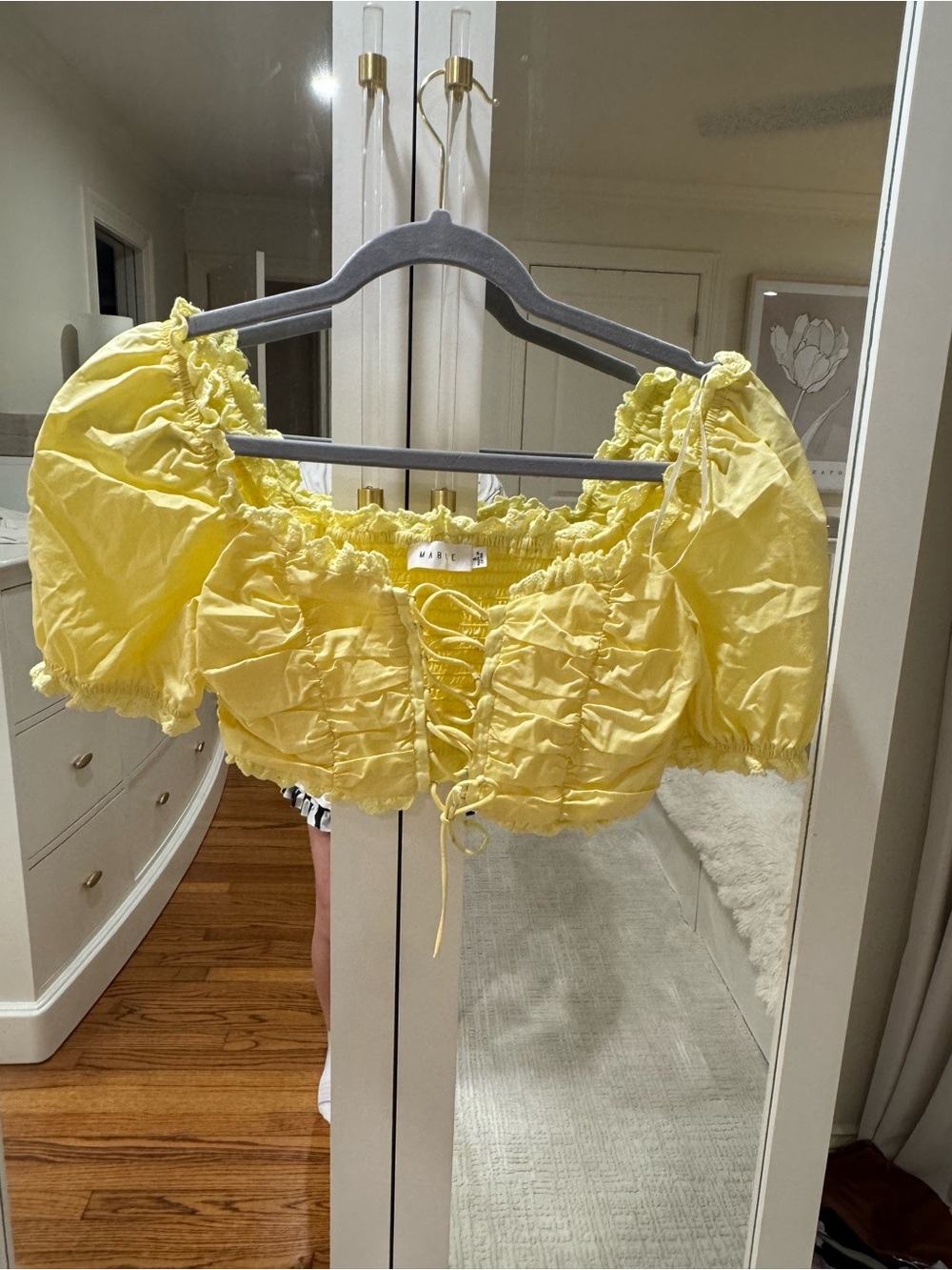 Yellow Lace-Up Puff Sleeve Crop Top